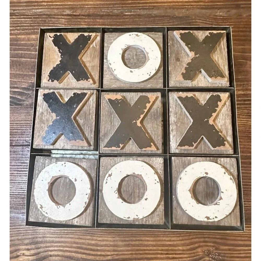 Decorative Wood And Metal Large Tabletop Tic Tac Toe Board Farmhouse Kids Adults